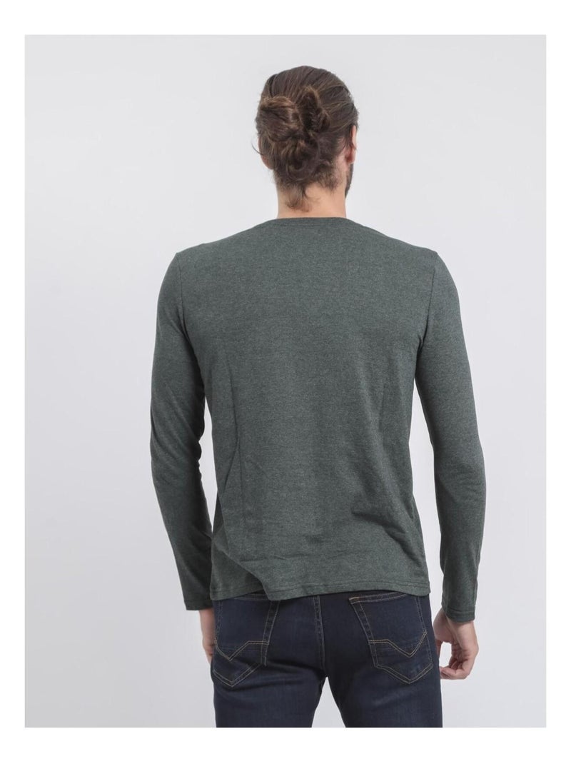 Camiseta de manga larga cuello redondo de puro algodón JORIMUX Verde oscuro - Kiabi