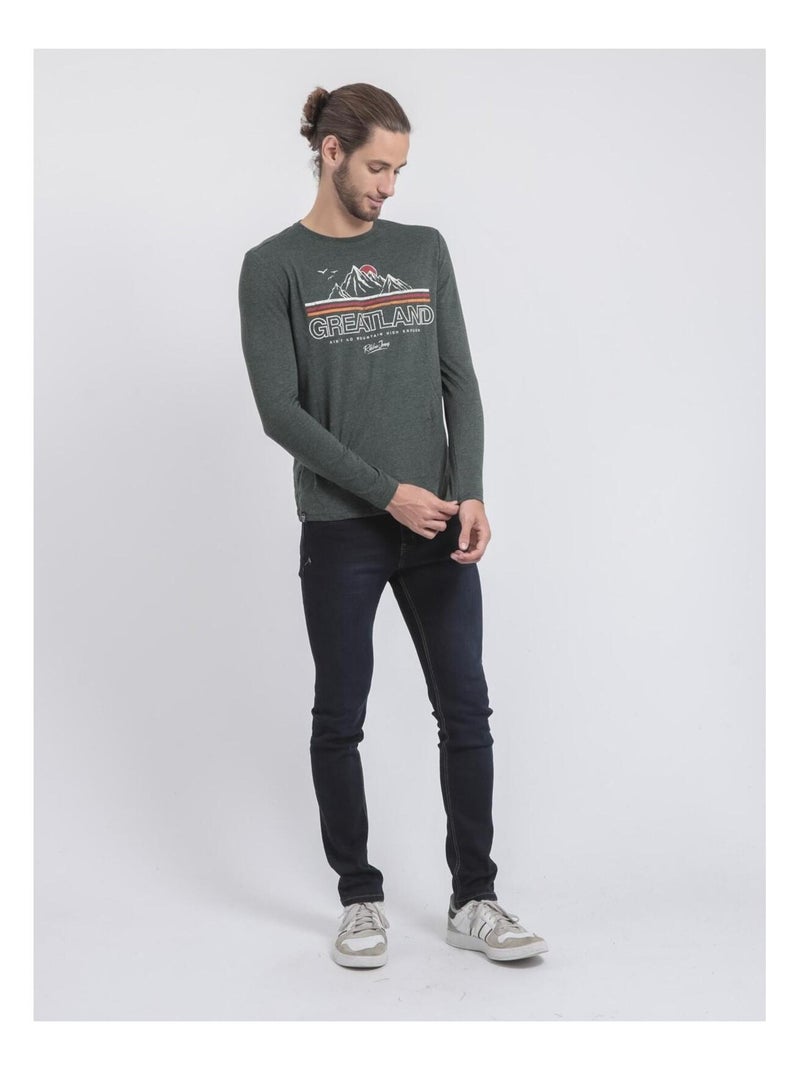 Camiseta de manga larga cuello redondo de puro algodón JORIMUX Verde oscuro - Kiabi