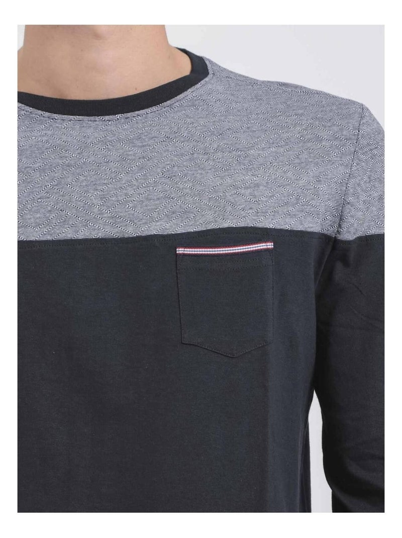 Camiseta de manga larga cuello redondo de puro algodón JUPINEL Azul marino - Kiabi