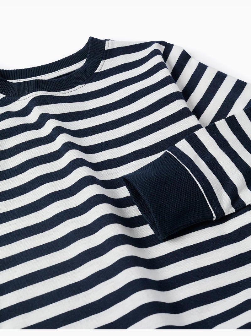 Camiseta de manga larga de algodón a rayas Azul oscuro - Kiabi