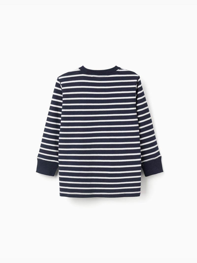 Camiseta de manga larga de algodón a rayas Azul oscuro - Kiabi