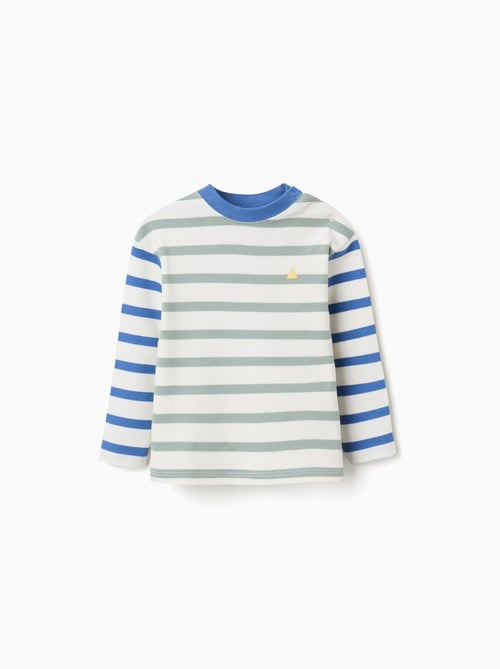 Camiseta de manga larga de algodón a rayas - Kiabi Camiseta de manga larga de algodón a rayas - Kiabi