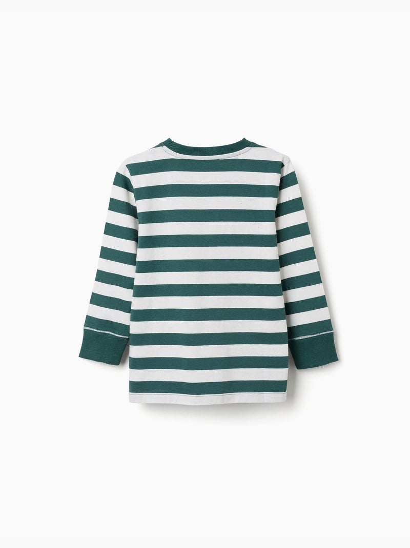 Camiseta de manga larga de algodón a rayas Verde oscuro - Kiabi