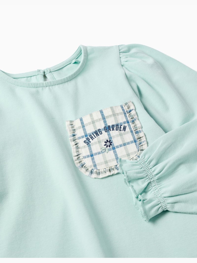 Camiseta de manga larga de algodón con bolsillo Azul claro - Kiabi