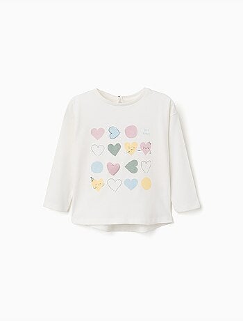 Camiseta de manga larga de algodón con corazones estampados