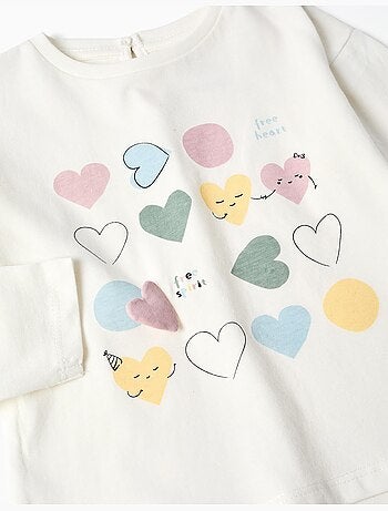 Camiseta de manga larga de algodón con corazones estampados
