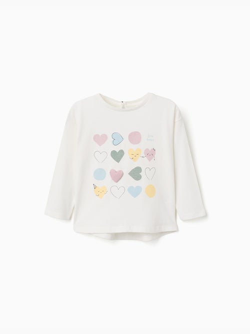 Camiseta de manga larga de algodón con corazones estampados - Kiabi