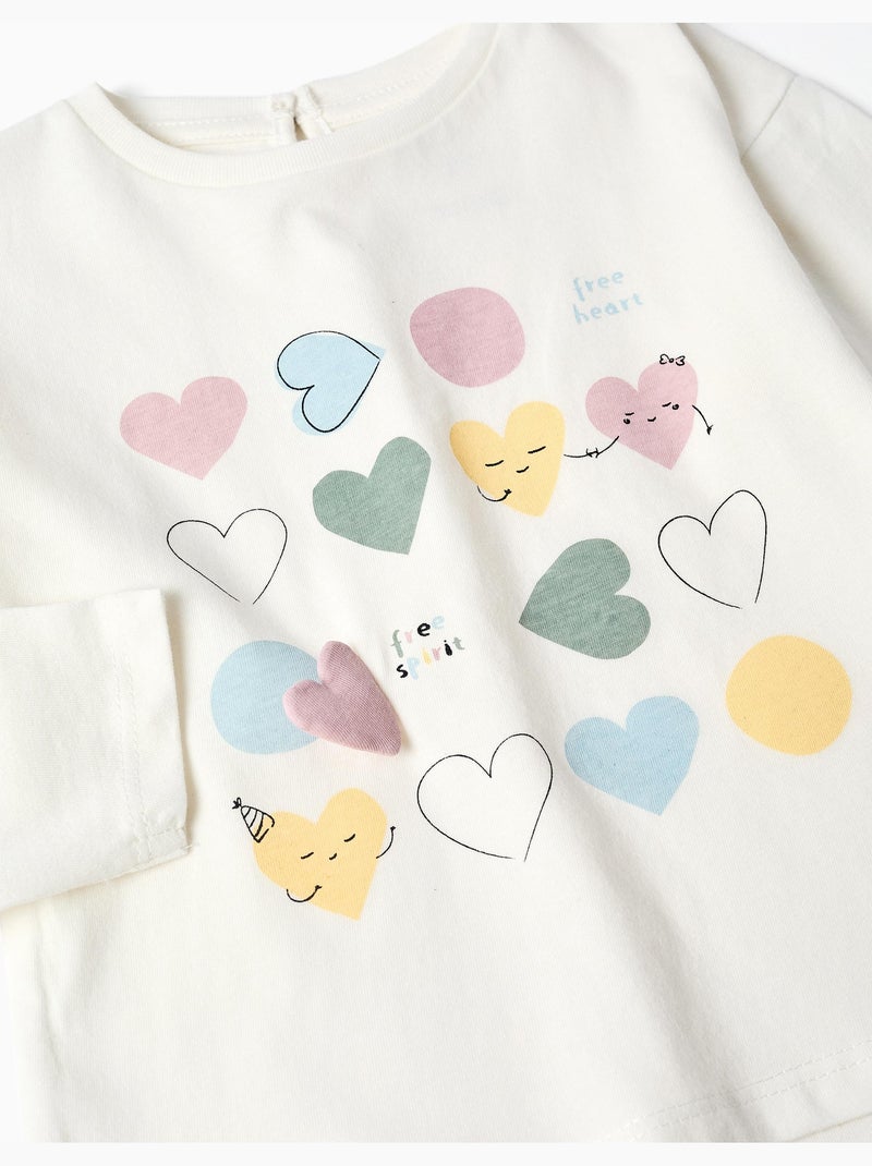 Camiseta de manga larga de algodón con corazones estampados Blanco - Kiabi