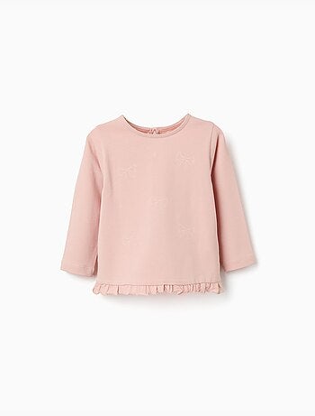 Camiseta de manga larga de algodón con dobladillo con volantes
