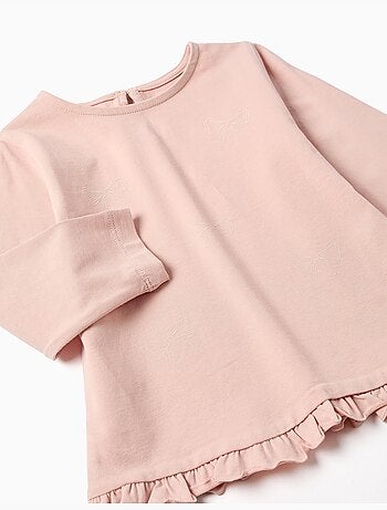 Camiseta de manga larga de algodón con dobladillo con volantes