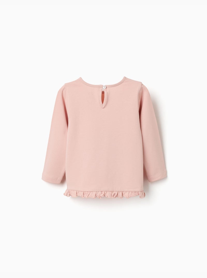 Camiseta de manga larga de algodón con dobladillo con volantes Rosa claro - Kiabi