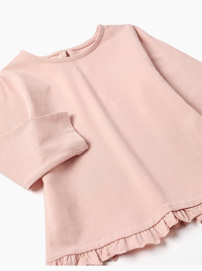 Camiseta de manga larga de algodón con dobladillo con volantes Rosa claro - Kiabi