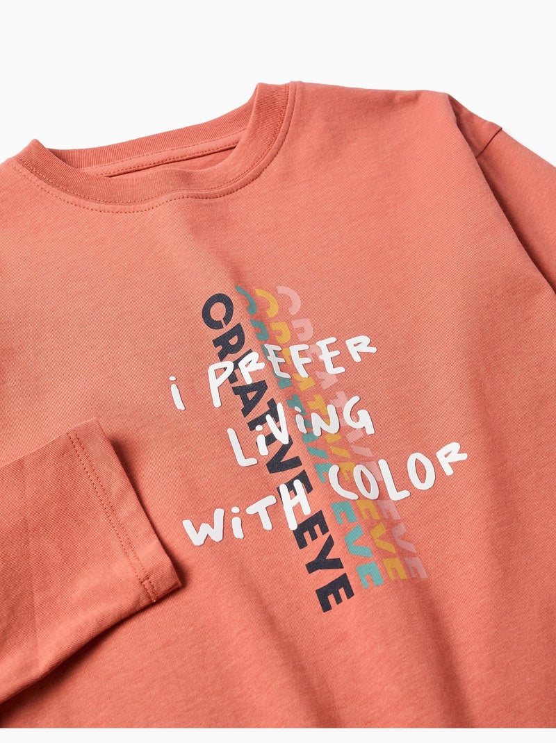 Camiseta de manga larga de algodón con estampado Creative Eye Marrón - Kiabi