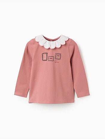 Camiseta de manga larga de algodón con estampado de arte floral