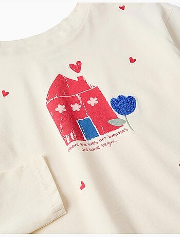 Camiseta de manga larga de algodón con estampado de flores