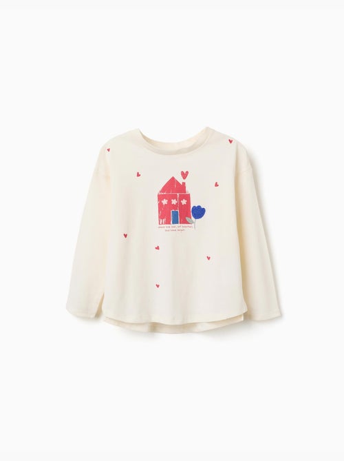 Camiseta de manga larga de algodón con estampado de casa - Kiabi