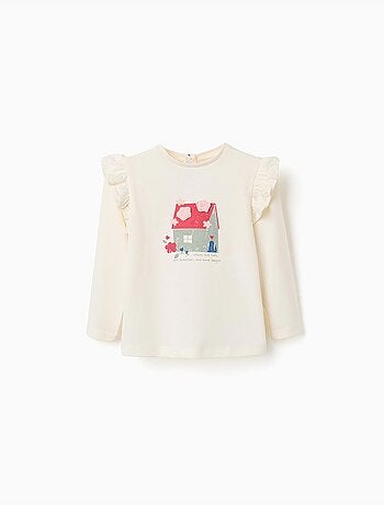 Camiseta de manga larga de algodón con estampado de flores