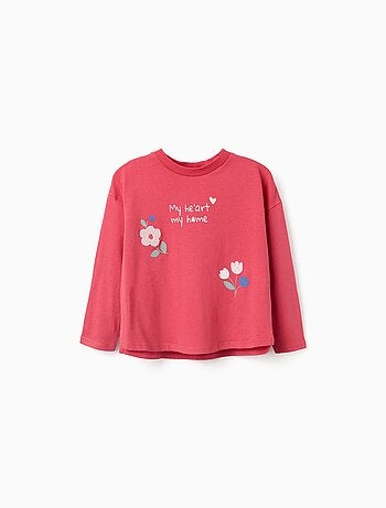 Camiseta de manga larga de algodón con estampado de flores
