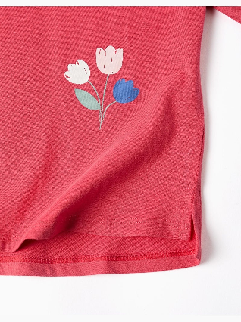 Camiseta de manga larga de algodón con estampado de flores Rojo - Kiabi