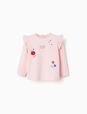 Camiseta de manga larga de algodón con estampado de flores