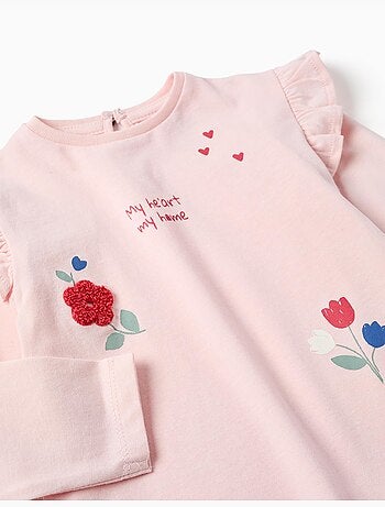 Camiseta de manga larga de algodón con estampado de flores
