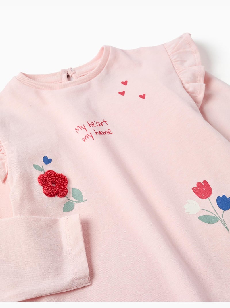 Camiseta de manga larga de algodón con estampado de flores Rosa - Kiabi