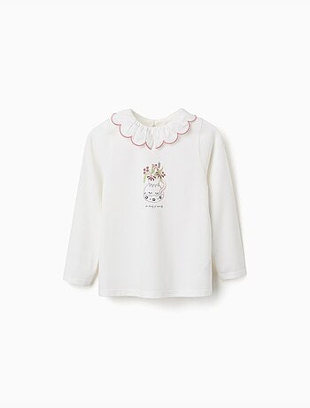 Camiseta de manga larga de algodón con estampado de arte floral