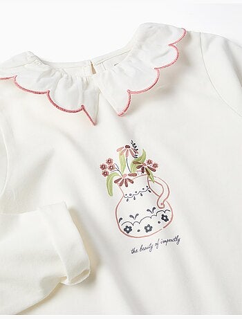 Camiseta de manga larga de algodón con estampado de arte floral