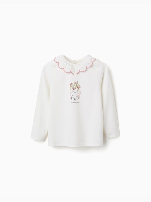 Camiseta de manga larga de algodón con estampado de jarrón de flores - Kiabi