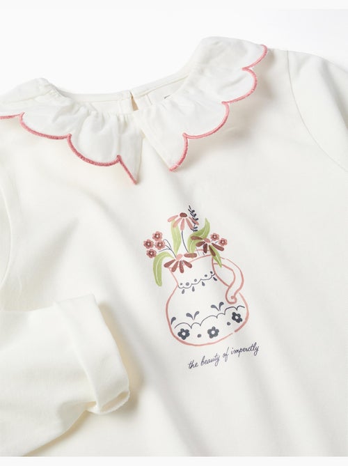 Camiseta de manga larga de algodón con estampado de jarrón de flores - Kiabi