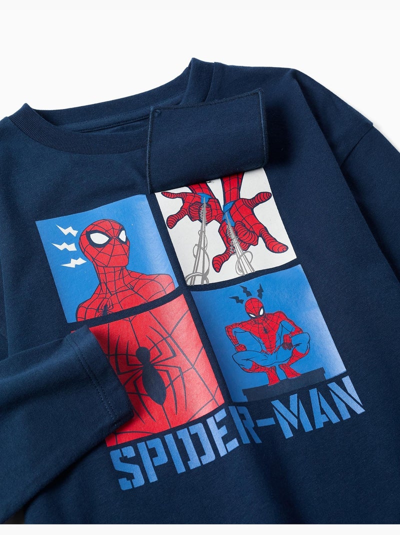 Camiseta de manga larga de algodón con estampado de Spider-Man Azul oscuro - Kiabi