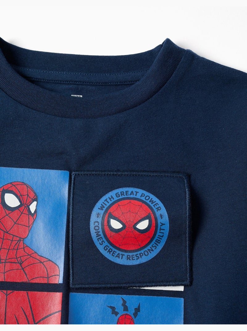 Camiseta de manga larga de algodón con estampado de Spider-Man Azul oscuro - Kiabi