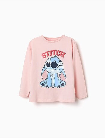 Camiseta de manga larga de algodón con estampado de stitch