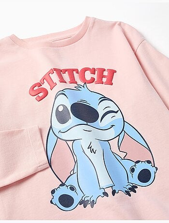 Camiseta de manga larga de algodón con estampado de stitch