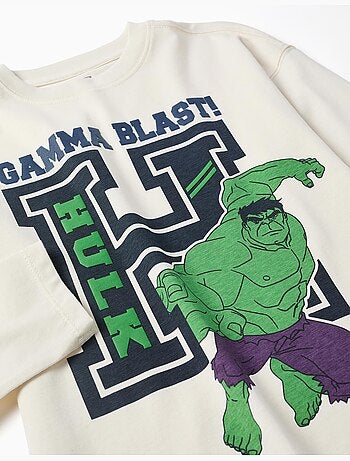 Camiseta de manga larga de algodón con estampado en relieve de Hulk
