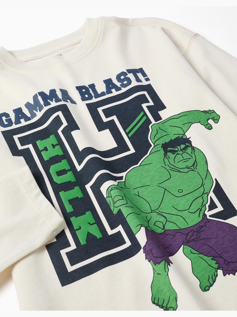 Camiseta de manga larga de algodón con estampado en relieve de Hulk Blanco - Kiabi