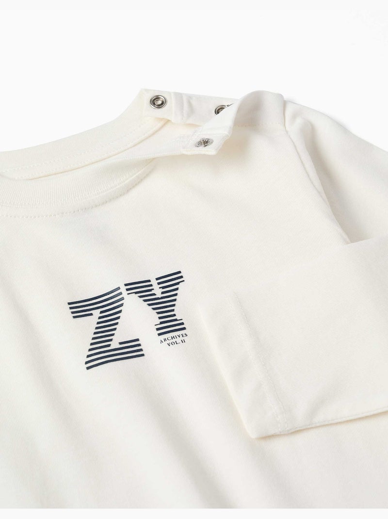 Camiseta de manga larga de algodón con estampado en relieve ZY Blanco - Kiabi
