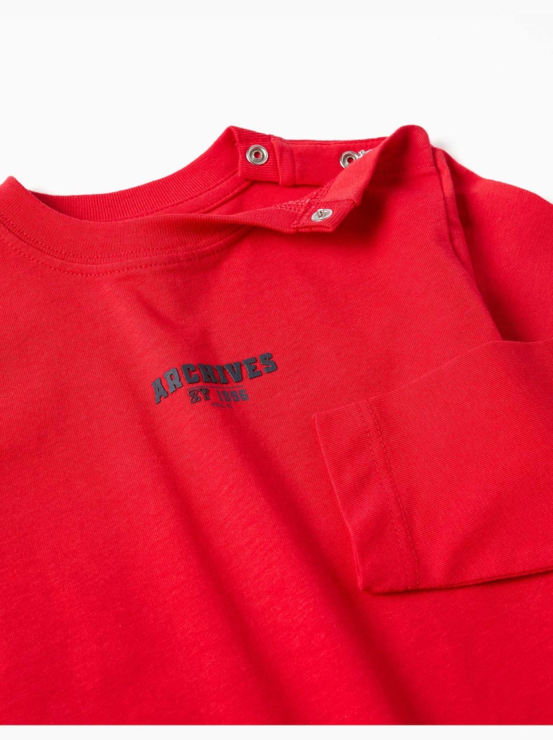 Camiseta de manga larga de algodón con estampado en relieve ZY Rojo - Kiabi