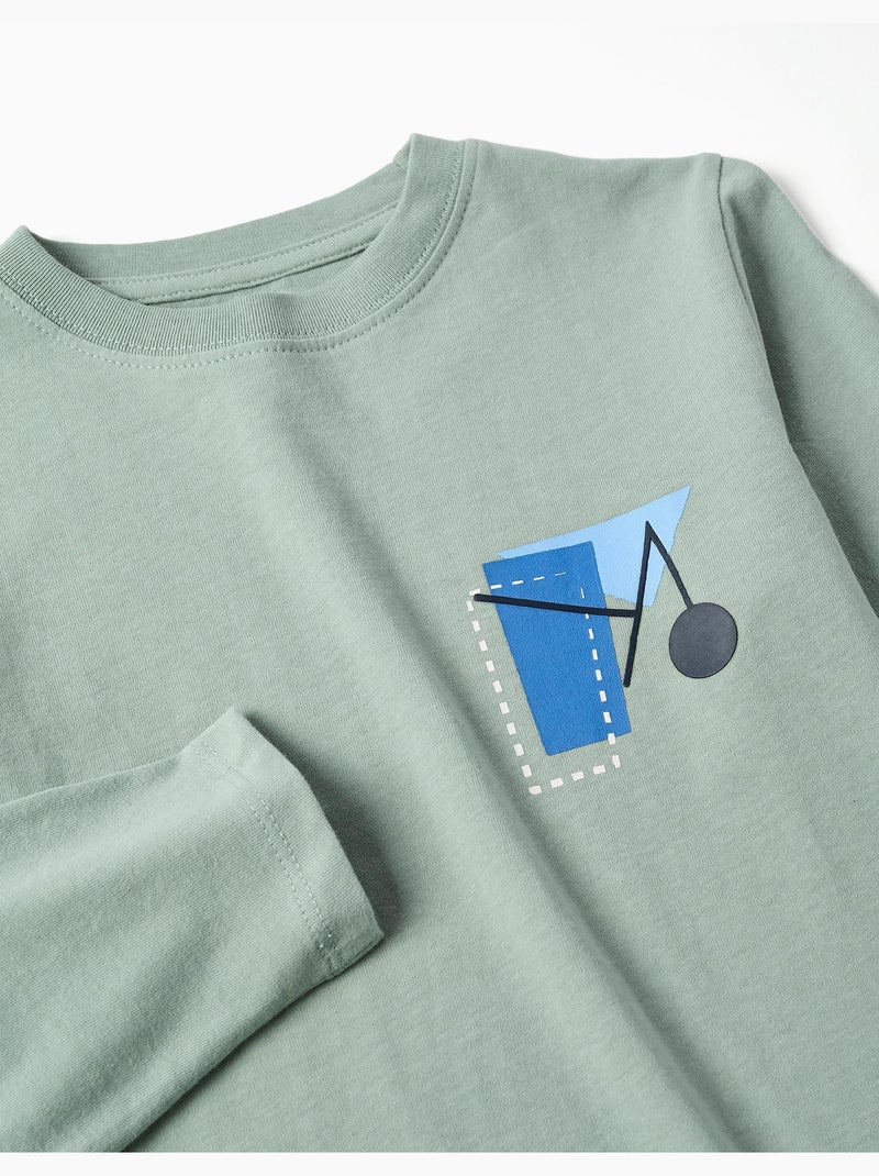 Camiseta de manga larga de algodón con estampado Shapes Verde - Kiabi