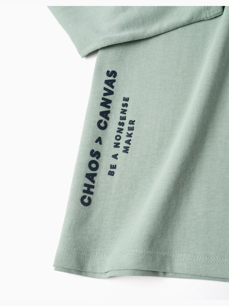Camiseta de manga larga de algodón con estampado Shapes Verde - Kiabi