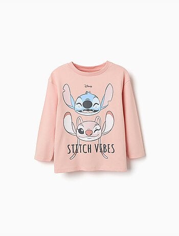 Camiseta de manga larga de algodón con estampado stitch vibes