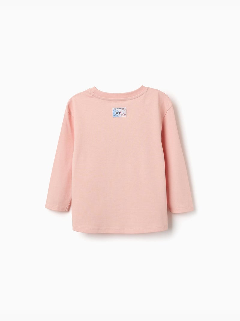 Camiseta de manga larga de algodón con estampado stitch vibes Rosa claro - Kiabi