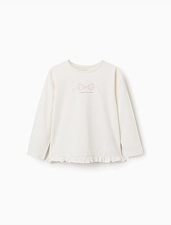 Camiseta de manga larga de algodón con estampado y dobladillo con volantes