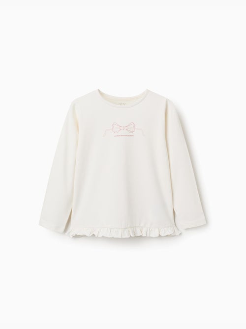 Camiseta de manga larga de algodón con estampado y dobladillo con volantes - Kiabi