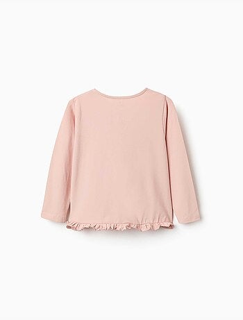 Camiseta de manga larga de algodón con estampado y dobladillo con volantes