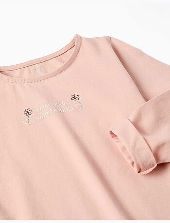 Camiseta de manga larga de algodón con estampado y dobladillo con volantes