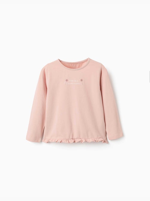 Camiseta de manga larga de algodón con estampado y dobladillo con volantes - Kiabi Camiseta de manga larga de algodón con estampado y dobladillo con volantes - Kiabi