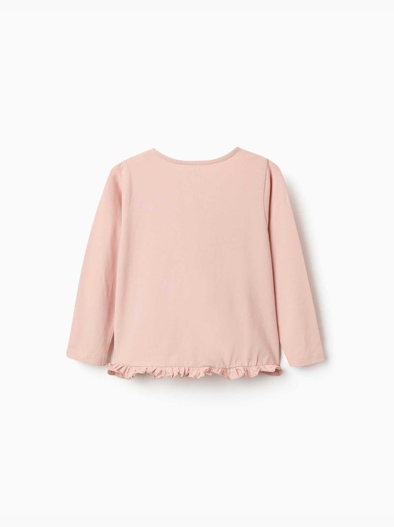 Camiseta de manga larga de algodón con estampado y dobladillo con volantes Rosa claro - Kiabi