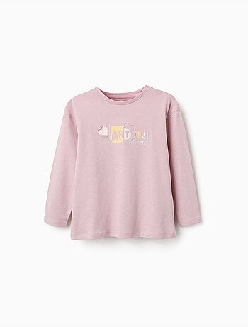Camiseta de manga larga de algodón con estampado y volantes