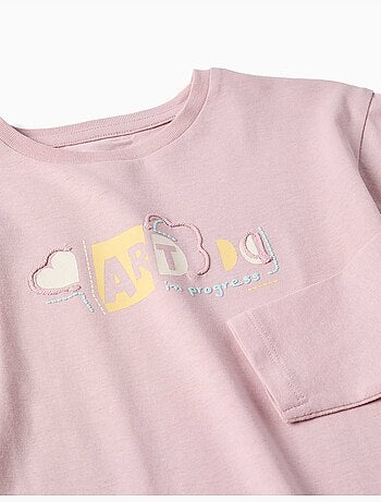 Camiseta de manga larga de algodón con estampado y volantes